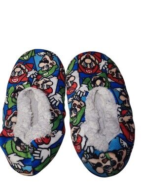 Mario Blue and Green Character Print Fleece One-Piece Slippers